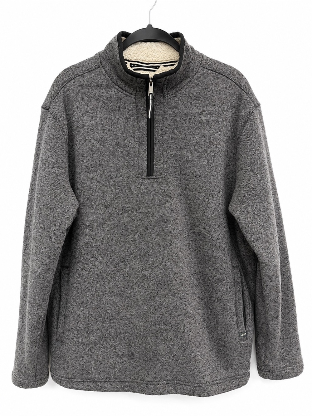 Orvis Classic Collection Men Gray Sherpa Lined 1/4 Zip Pullover Sweater Pocket L